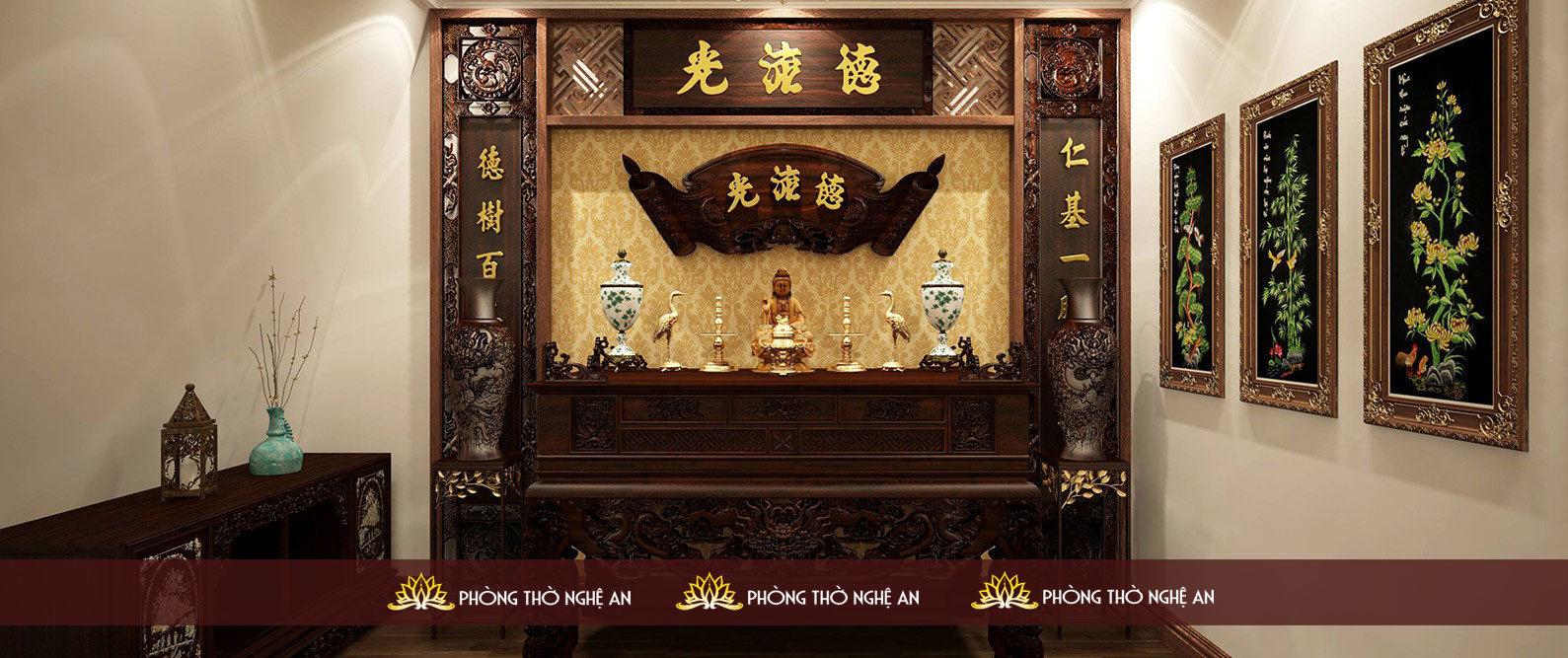 Lựa chọn nội thất gỗ tự nhi&ecirc;n ph&ugrave; hợp với diện t&iacute;ch ph&ograve;ng thờ biệt thự