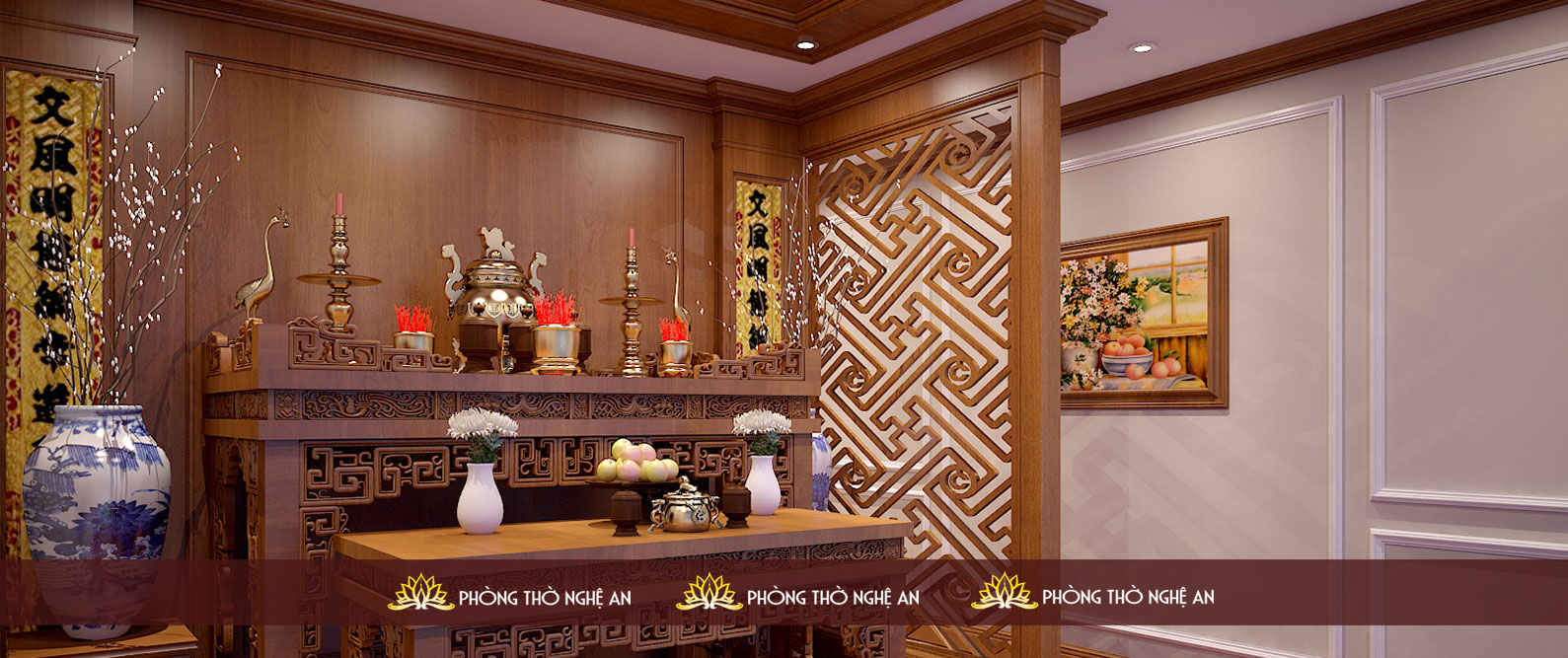 Ph&ograve;ng thờ gỗ tự nhi&ecirc;n đ&uacute;ng k&iacute;ch thước phong thủy